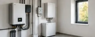 Technická místnost s tepelným čerpadlem a rozvody